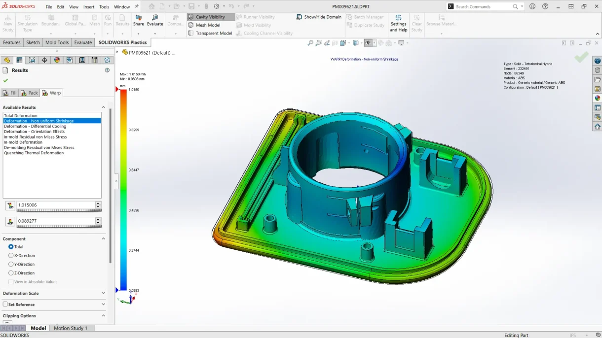 SOLIDWORKS Plastics 2025 Isolate Plastic Part Warpage