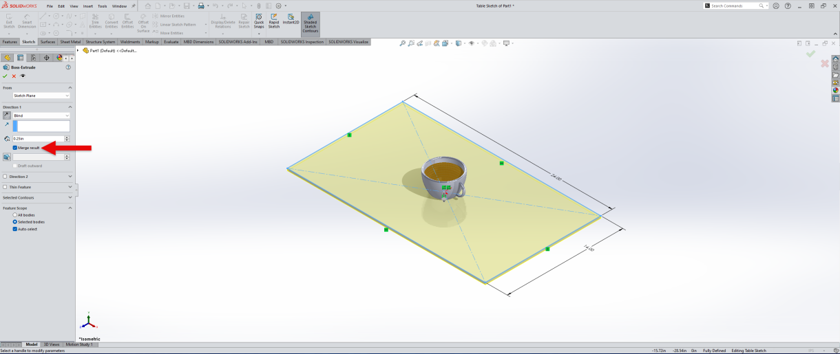 Extrude sketch for table top