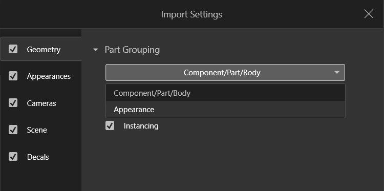 SOLIDWORKS Visualize Appearance Grouping