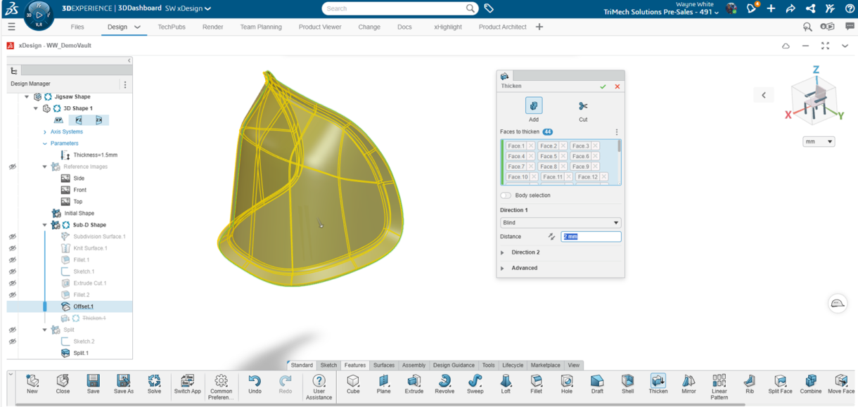 Mastering Surface Modeling in xShape and xDesign 7 Thickening a surface to create solid geometry