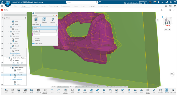 Using the Combine Tool in SOLIDWORKS xDesign for Mold Design 7 Utilisation de l'outil « Combine »