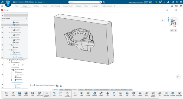 Using the Combine Tool in SOLIDWORKS xDesign for Mold Design 9 La moitié issue de la division de l'outillage
