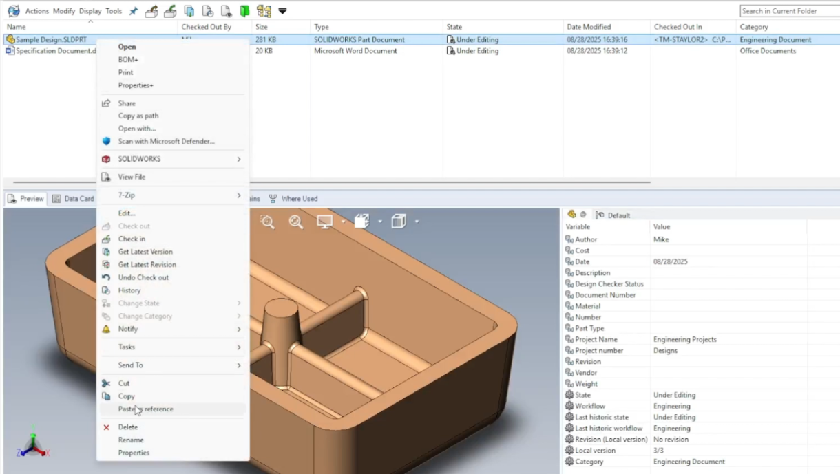 Using Paste as Reference to Create Links Between Files in SOLIDWORKS PDM 3 SOLIDWORKS PDM : Coller en tant que référence