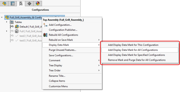 SOLIDWORKS Display Data Mark Best Practices Guide 3 SOLIDWORKS Display Data Mark options for all configurations