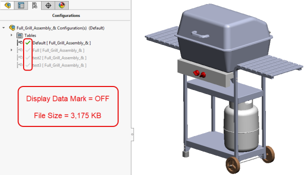 SOLIDWORKS Display Data Mark Best Practices Guide 9 File size with the Display Data Mark disabled