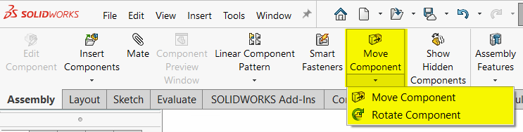 move rotate components in solidworks assemblies tab rotating