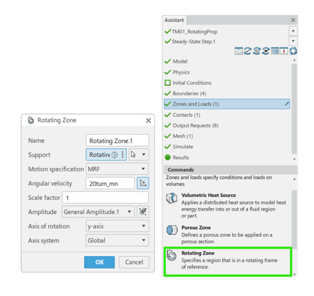 Select the rotating zone from the Simulation Assistant