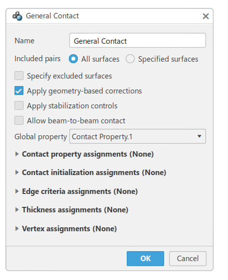 Options available with the General Contact window