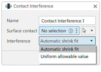 The Contact Interference creation dialog
