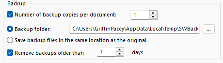 Options for backups in SOLIDWORKS