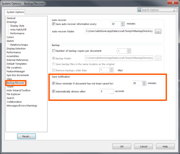 Setting to control save notification before SOLIDWORKS 2022