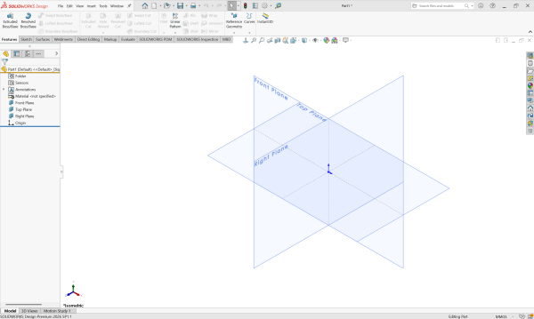 The three primary SOLIDWORKS planes