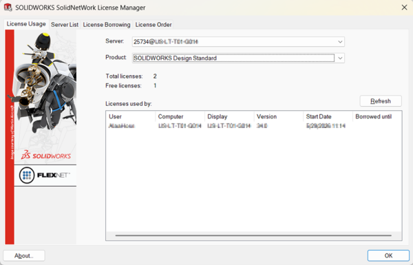 How to Use the License Order Tab in The SOLIDWORKS SolidNetWork License Manager 3 SOLIDWORKS SolidNetWork License Manager License Usage tab