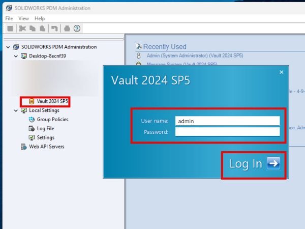 Log in using administration credentials