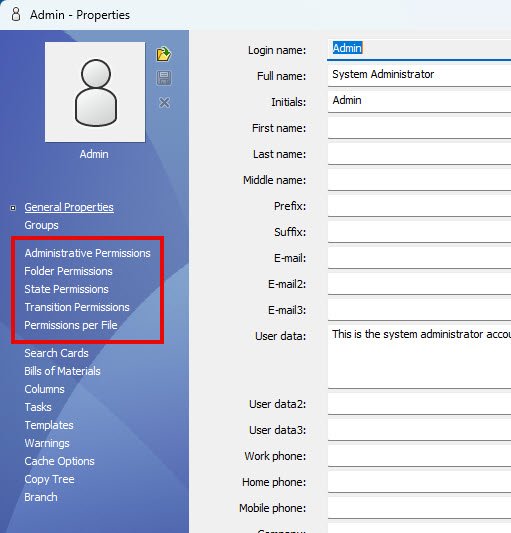 The different categories for folder permissions