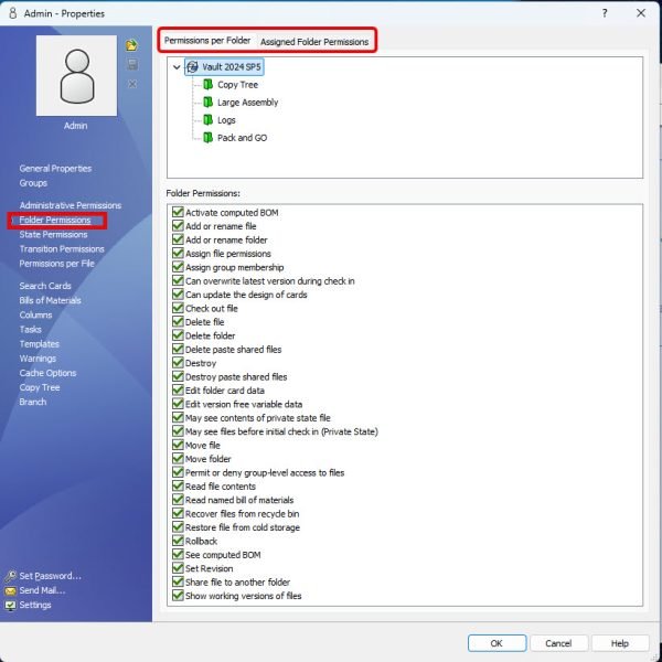 Accessing the Permissions per Folder assignments