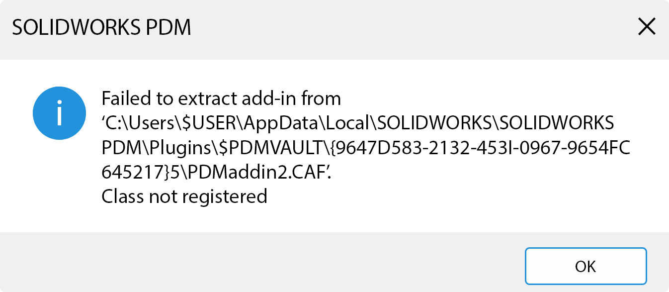An example Class not registered error message