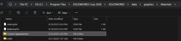 How to Create a Custom Appearance in SOLIDWORKS 5 A new Custom Appearances folder