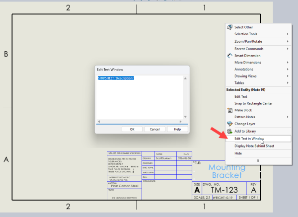 Opening the Edit Text Window