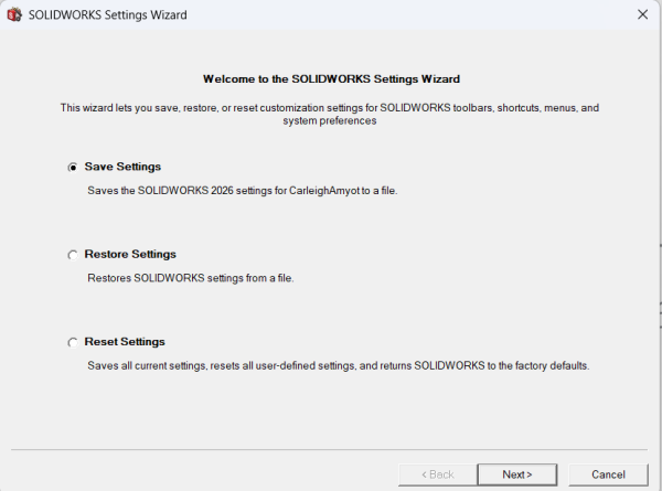The SOLIDWORKS Settings Wizard