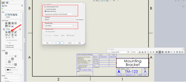 Adding a linked note in a drawing