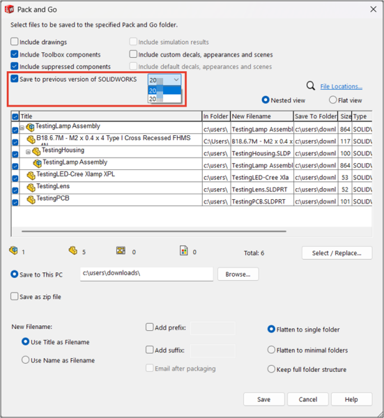 How to Save Previous Version Files in SOLIDWORKS 5 Using Pack and Go to save previous version files in SOLIDWORKS