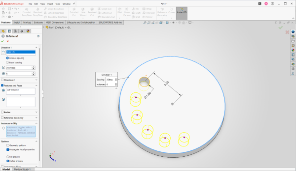 Circular pattern using instance spacing