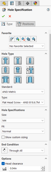 The SOLIDWORKS Hole Wizard properties