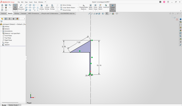 How to Use a Sketch to Create Bodies in SOLIDWORKS 7 Fully defined sketch with axis of rotation