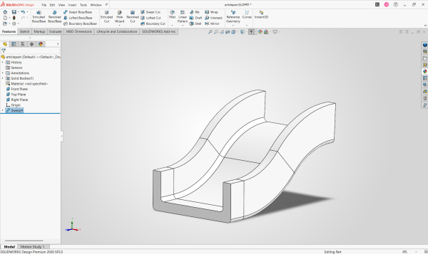 How to Use a Sketch to Create Bodies in SOLIDWORKS 19 Slide made from a Swept Boss/Base