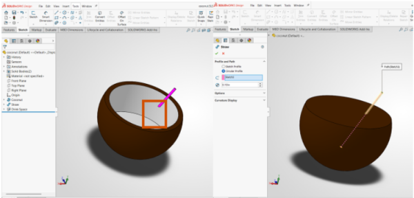 Missing piece of the straw due to incorrect feature ordering in SOLIDWORKS