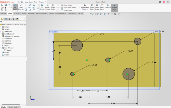 A fully defined SOLIDWORKS sketch