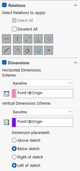 Dimension and relations selection