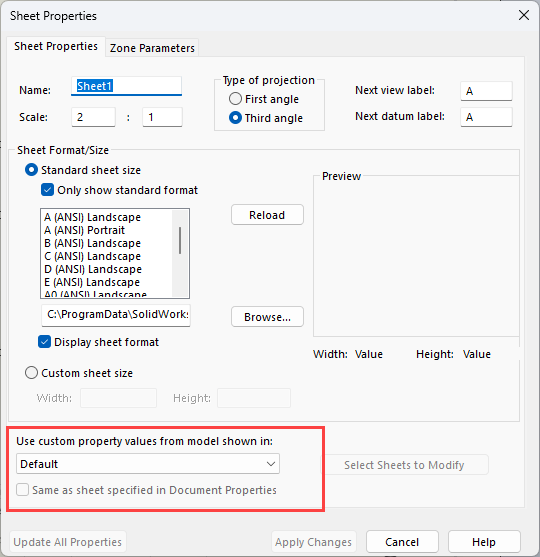 Editing sheet properties