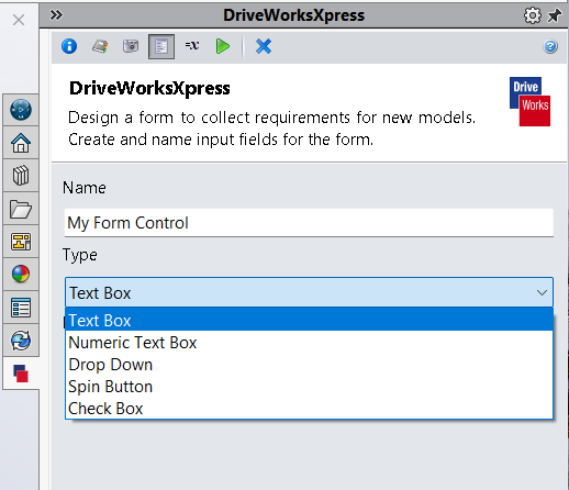 DriveWorksXpress input form creation