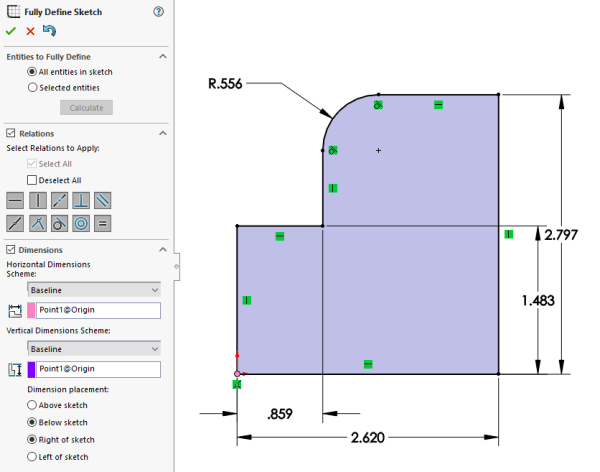 Using Fully Define Sketch in SOLIDWORKS