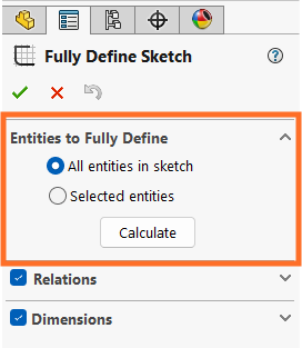 Specifying which sketch entities to define