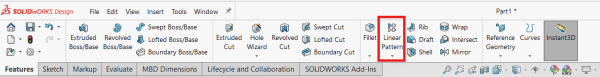 Linear pattern in the feature tab