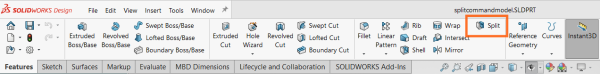 How to Use the SOLIDWORKS Split Command 1 The Split command on the SOLIDWORKS CommandManager