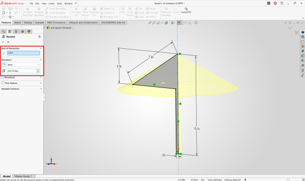 How to Use a Sketch to Create Bodies in SOLIDWORKS 9 Specify the direction and degrees