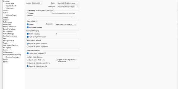 Additional settings to export SOLIDWORKS drawings to DXF